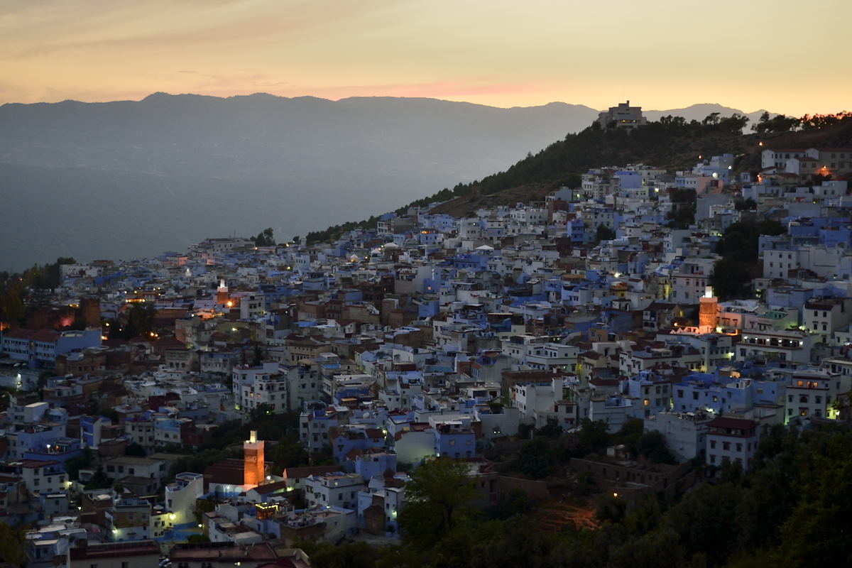 Sunset over Chefchaouen's Blue City from the Spanish Mosque