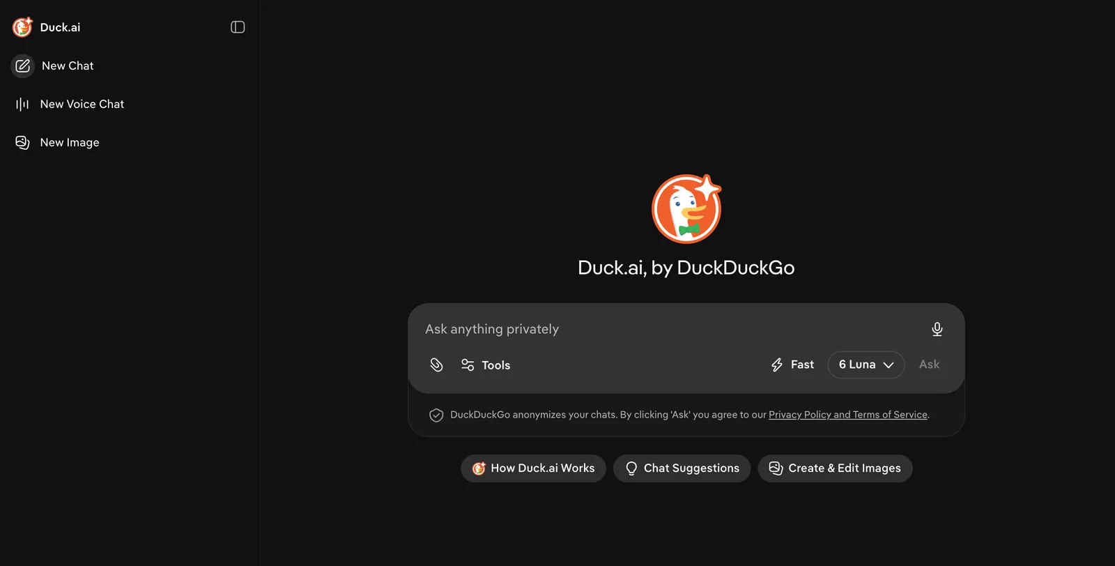 Duck.ai by DuckDuckGo, a private AI chat: DuckDuckGo anonymizes your chats